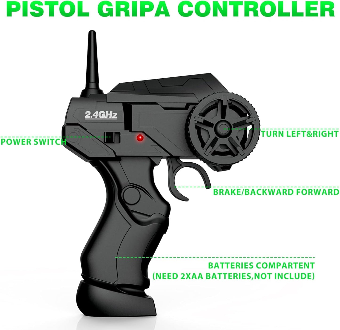 Remote Control Car 2.4GHz 1:24 Scale 4WD RC Drift Car 15KM/H High Speed Drifting RC Cars with Cool Lights, Two Batteries and Extra Tires Toys for Kids Boys Girls Adults, Green