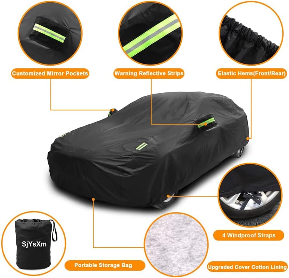 Car Cover Compatible with Cadillac CT4 2020-2025, Waterproof All Weather Car Cover with Cotton Lining, Rain Snow Sun Dust Car Covers with Reflective Strip and Windproof Straps, Outdoor Indoor