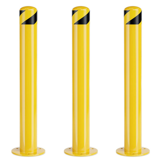 Safety Bollard Post, 36" H Steel Bollards,3.5" D Parking Bollard, Yellow Powder Coated Safety Parking Barrier Post, for Traffic Sensitive Areas (3, 36" H*3.5" D)