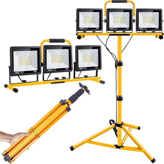 21000 Lumen Work Lights with Stand, 3 Adjustable Head LED Work Light，Foldable Tripod Stand and Portable Removable Led Construction Lights