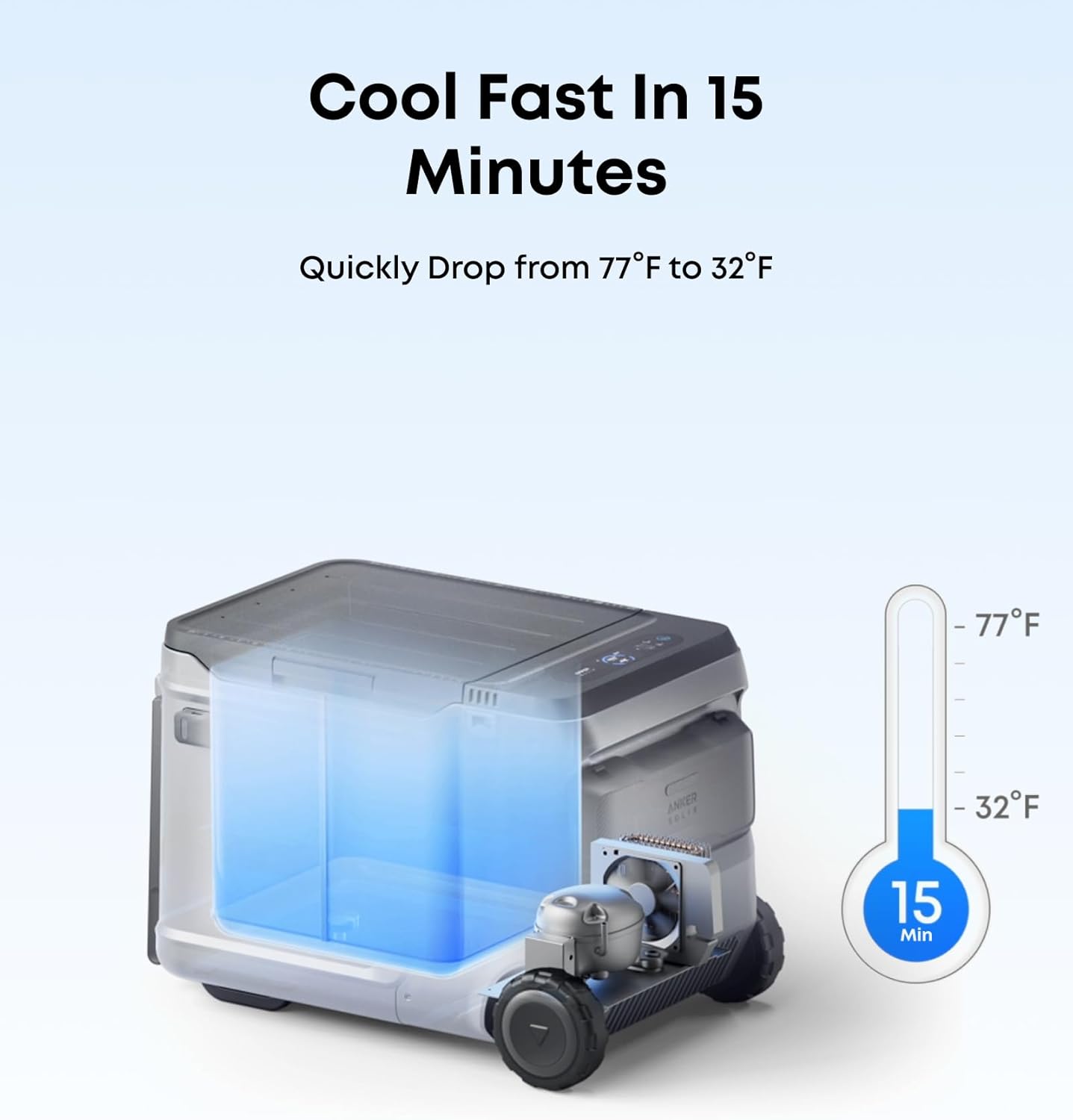 Anker SOLIX EverFrost 2 23L Cooler, 24 qt Car Refrigerator, Electric Cooler with 288Wh Battery, Powered by AC/DC or Solar, for Camping, Travel, and Fishing, -4℉ to 68℉