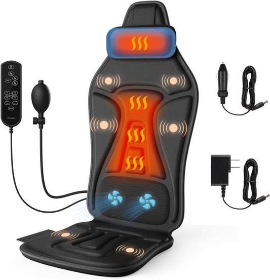 Back Massager with Heat for Pain Relief Deep Tissue, Portable Chair Massager Seat Cushion with Vibration Massage, Back Massage Chair Pad with Optional Cooling, Gifts for Dad Men Women Home Office Use