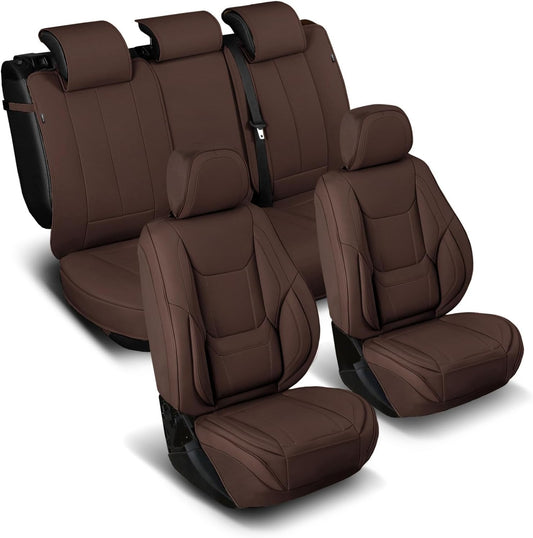 Coverland Custom Car Seat Covers Compatible with Frontier Crew Cab, King Cab - Premium Leather Non-Slip Memory Foam Waterproof Custom Interior Protector Full Set-Dark Brown [See Size Chart-Size X137]