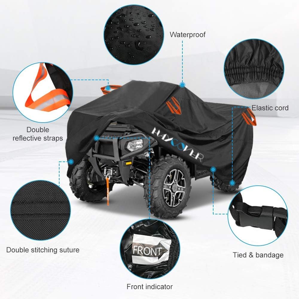 ATV Cover Waterproof for Polaris Sportsman Yamaha Grizzly Honda Kawasaki with Straps Reflective Storge Black 82x47x45 inch(XL)