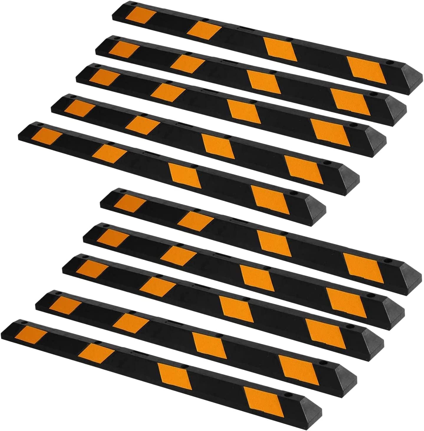 ZONETECH Large Heavy Duty Rubber Parking Curb – 72” Premium Quality Auto Garage Wheel Stopper Professional Grade w/Yellow Reflective Tape for Car, Truck, Trailer and RV (10-Pack)