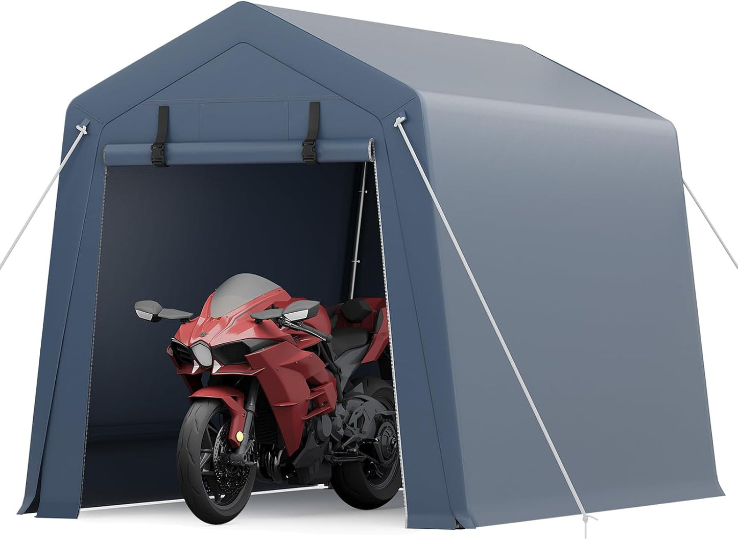 6x8 FT Motorcycle Shed, Durable Outdoor Motorcycle Storage Tent with Roll-Up Ventilated Zipper Door and Windows, Outdoor Garage Canopy for Motorcycle, Bike