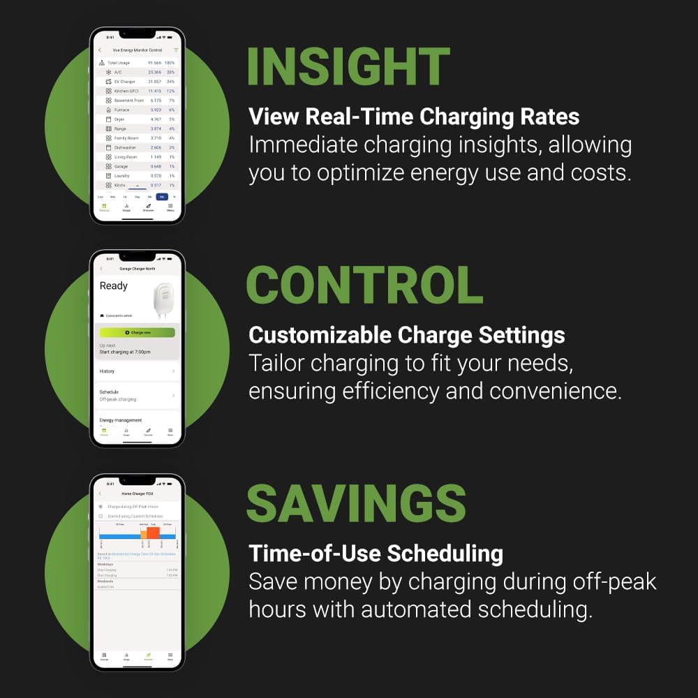 EMPORIA Level 2 EV Charger w/ J1772 Charger, 48 amp, Preconfigured for Hardwired Install with Whip, UL/Energy Star WiFi Enabled EVSE Level 2, 25ft Cable (Black)