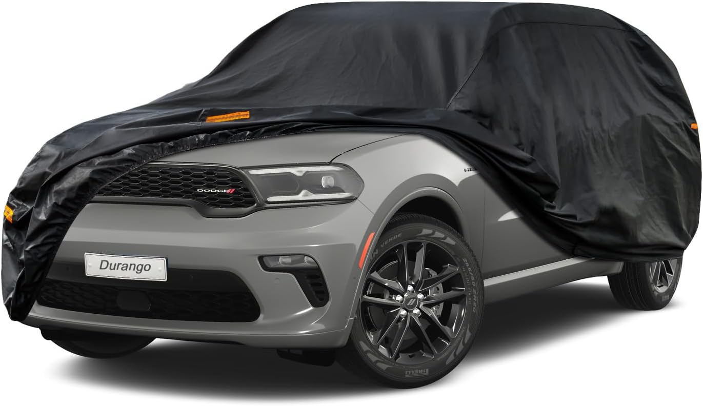 Kayme 7 Layers SUV Car Cover Custom Fit for Dodge Durango（2004-2025 Waterproof All Weather for Automobiles, Outdoor Full Cover Rain Sun UV Protection.Black
