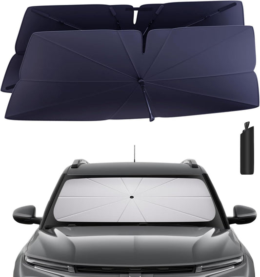 Windshield Sun Shade Umbrella Compatible with 2021-2024 Chevy Suburban Accessories: Custom Fit 240T Silver, Double Thickened, Foldable Window Sunshade, Ultimate 99% UV Blocking for L, LS, LT, RS