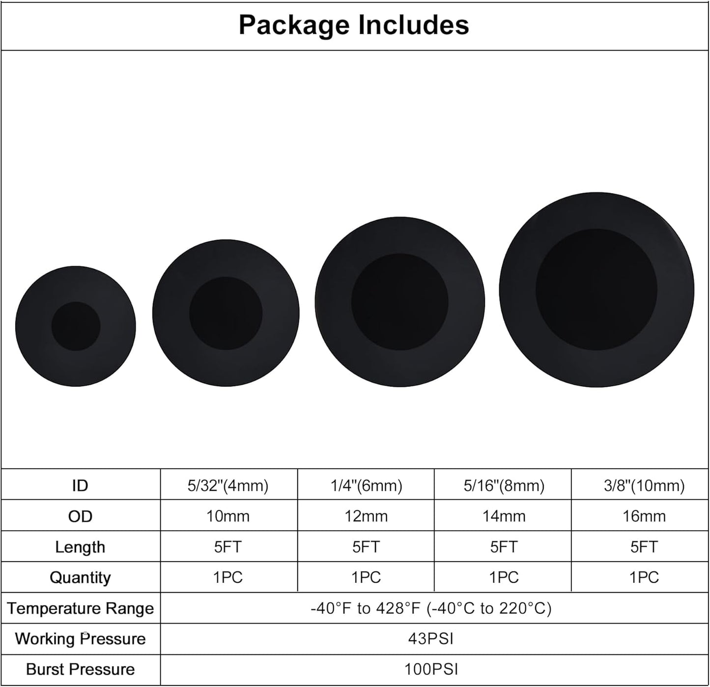 EVIL ENERGY 5/32 1/4 5/16 3/8 Silicone Vacuum Tubing Hose Line Kit 5FT 4PCS 130PSI Max Pressure (4mm 6mm 8mm 10mm)
