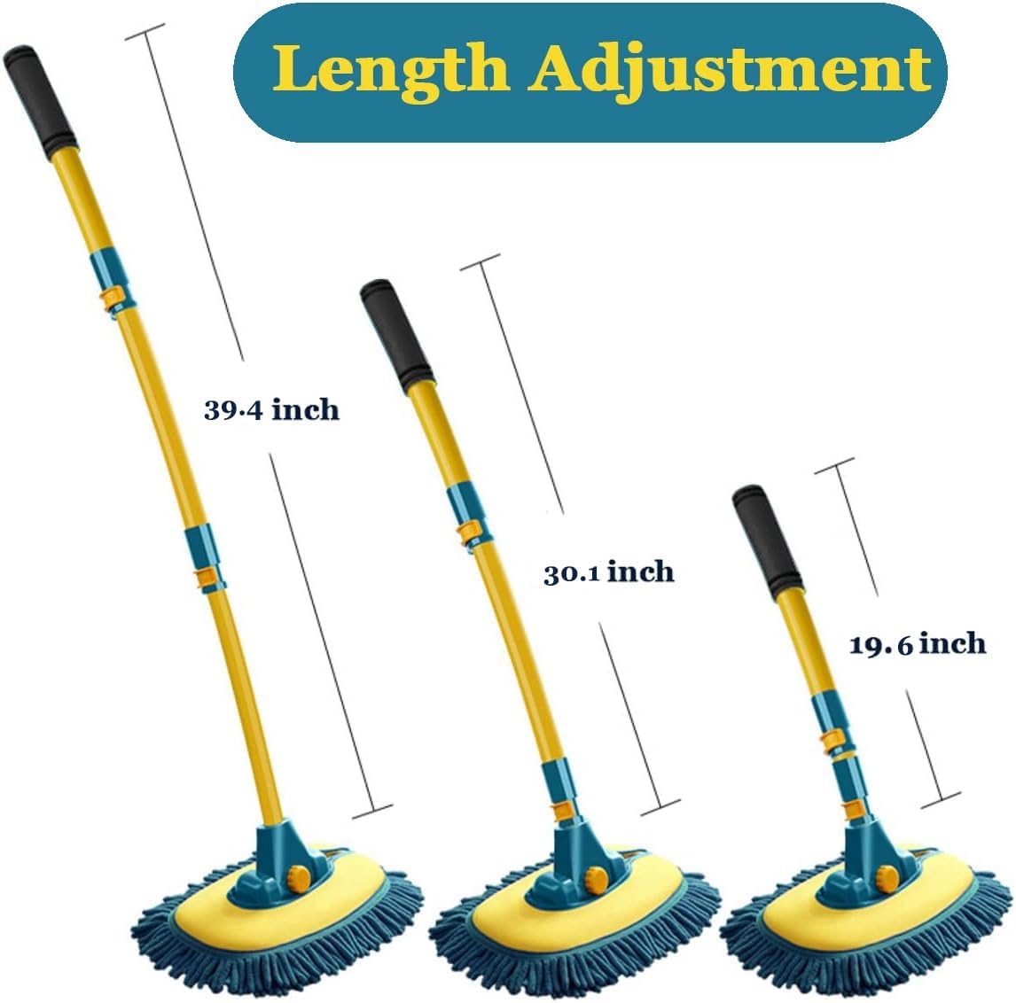 Car Wash Brush with Long Handle,Car Wash Mop Mitt with 1 Replacement Head , Extension Pole Car Brush Cleaning Kit for Cars Trucks