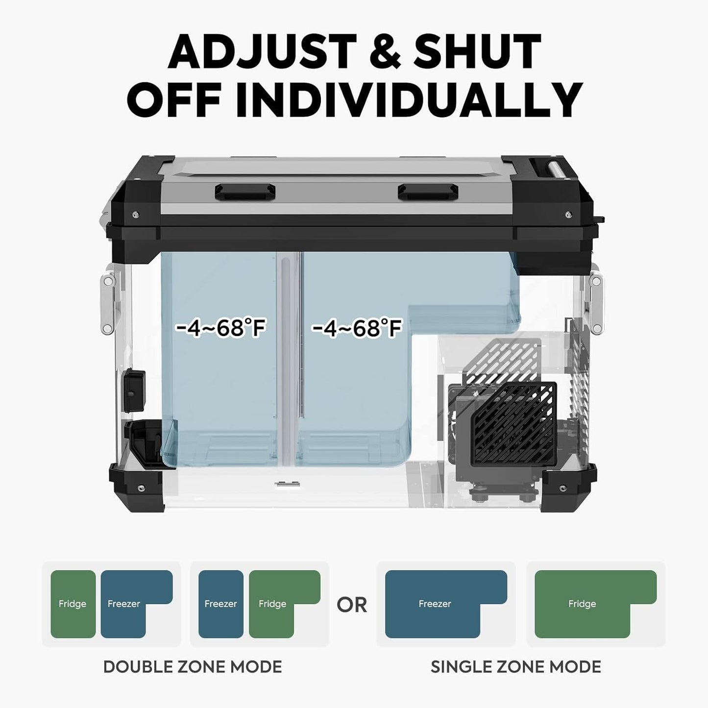 ICECO APL55 Dual Zone Portable Refrigerator Bluetooth Controlled, 55 Liter 12v refrigerator with SECOP Compressor, DC 12/24V, AC 110-240V, for Truck, Car and Home, -4℉~68℉(Silver)
