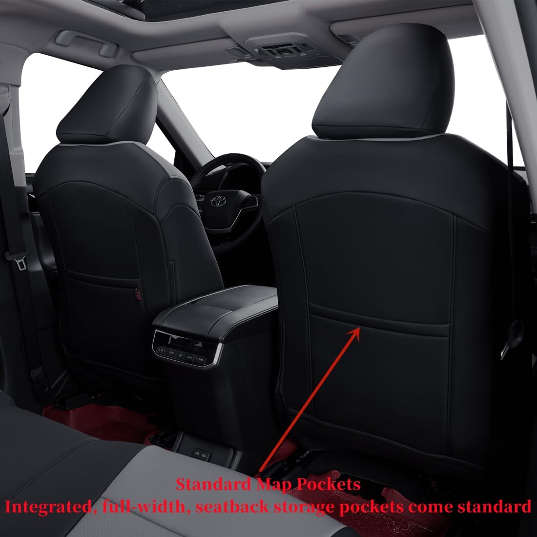 coverdream Camry Seat Covers Custom Fit for 2018-2024 Toyota Camry L LE SE SE Nightshade,Full Coverage Waterproof Leatherette Car Seat Protector (Full Set,Black/Gray)