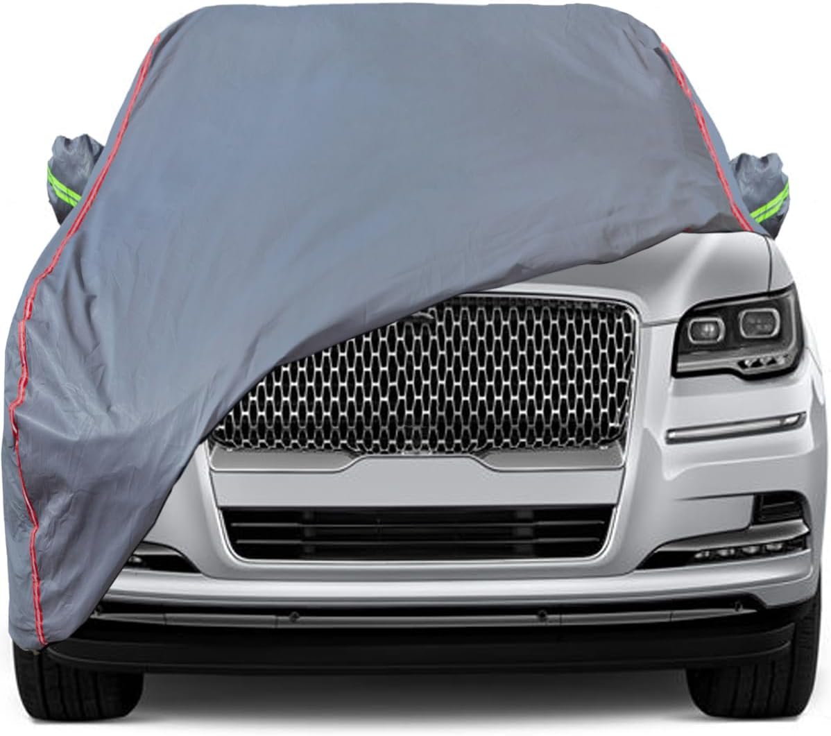 AUQDD 6-Layers PEVA New Material Sedan SUV Full Padded Car Cover Waterproof All Weather Weatherproof UV Sun Protection Snow Dust Storm Resistant Outdoor Exterior Custom Form-Fit Straps 214"-232" Gray