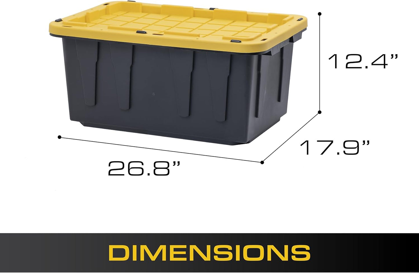 BLACK & YELLOW, 17-Gallon Heavy Duty Tough Storage Container & Snap-Tight Lid, (12.5"H x 18"W x 26.9"D), Weather-Resistant Design and Stackable Organization Tote [4 Pack]