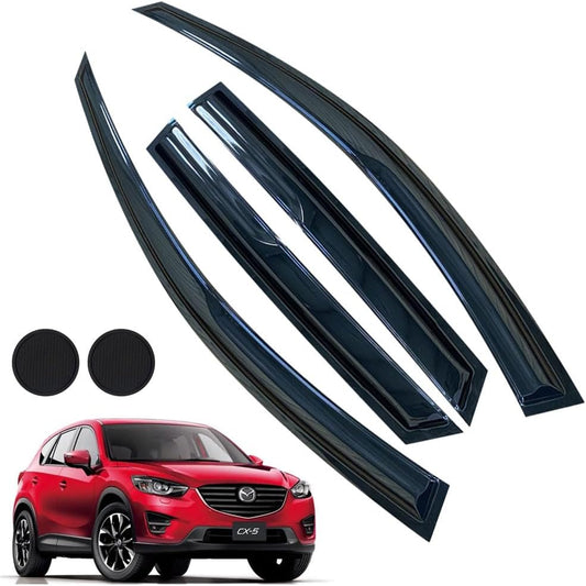 Rain Guards for Mazda CX-5 2013-2016, Tape-on Side Window Deflectors for Mazda CX-5, Window Visors for Mazda Cars, for Mazda Car Accessories 4 Rain Guards ＆ 2 Car Coasters