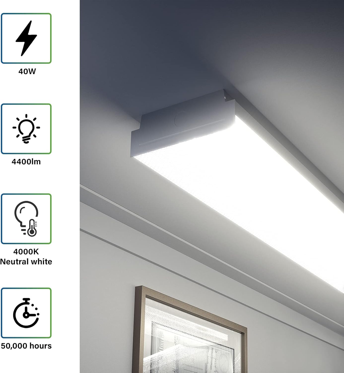 ANTLUX 4FT LED Wraparound 40W Shop Lights for Garage, 4400lm, 4000K, 4 Foot Crystal LED Wrap Light, 48 Inch Integrated Linear Strip Flush Mount Office Workshop Ceiling Lighting Fixture, 4 Pack