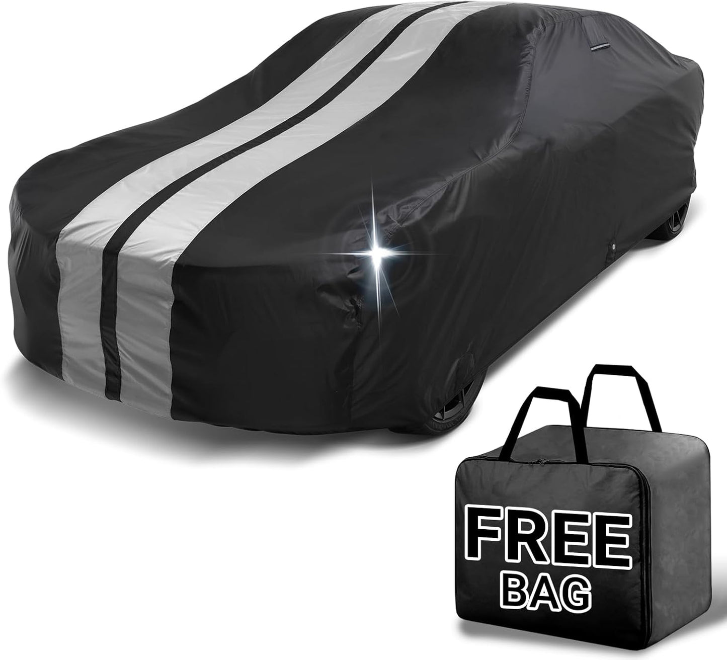 iCarCover Custom Car Cover for Chevy Spark (2012-2022) Waterproof All Weather Rain Snow UV Sun Protector Full Exterior Indoor Outdoor Car Cover (Stripe - Black/Gray)