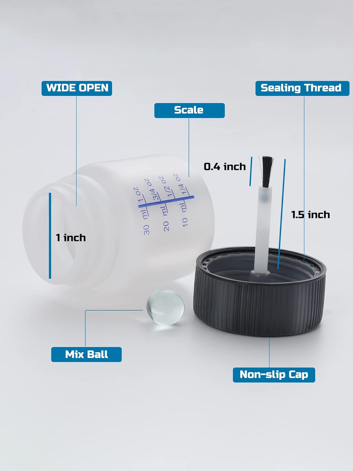 Lichamp Touch Up Paint Container, 50-Piece 1 oz Paint Touch Up Bottles with Brush, 1 Ounce (30ml) A150TP