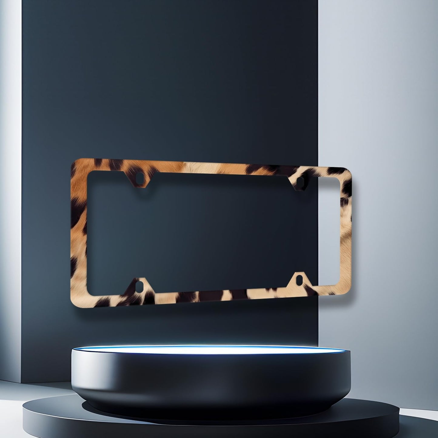 Vintage Brown White Cow Print License Plate Frame Animal Spots License Plate Stainless Steel Colorful Accessories Cars Decor 12.2 X 6.2 Inch with 4 Holes and Screws Fits Standard Us Ca Vehicles