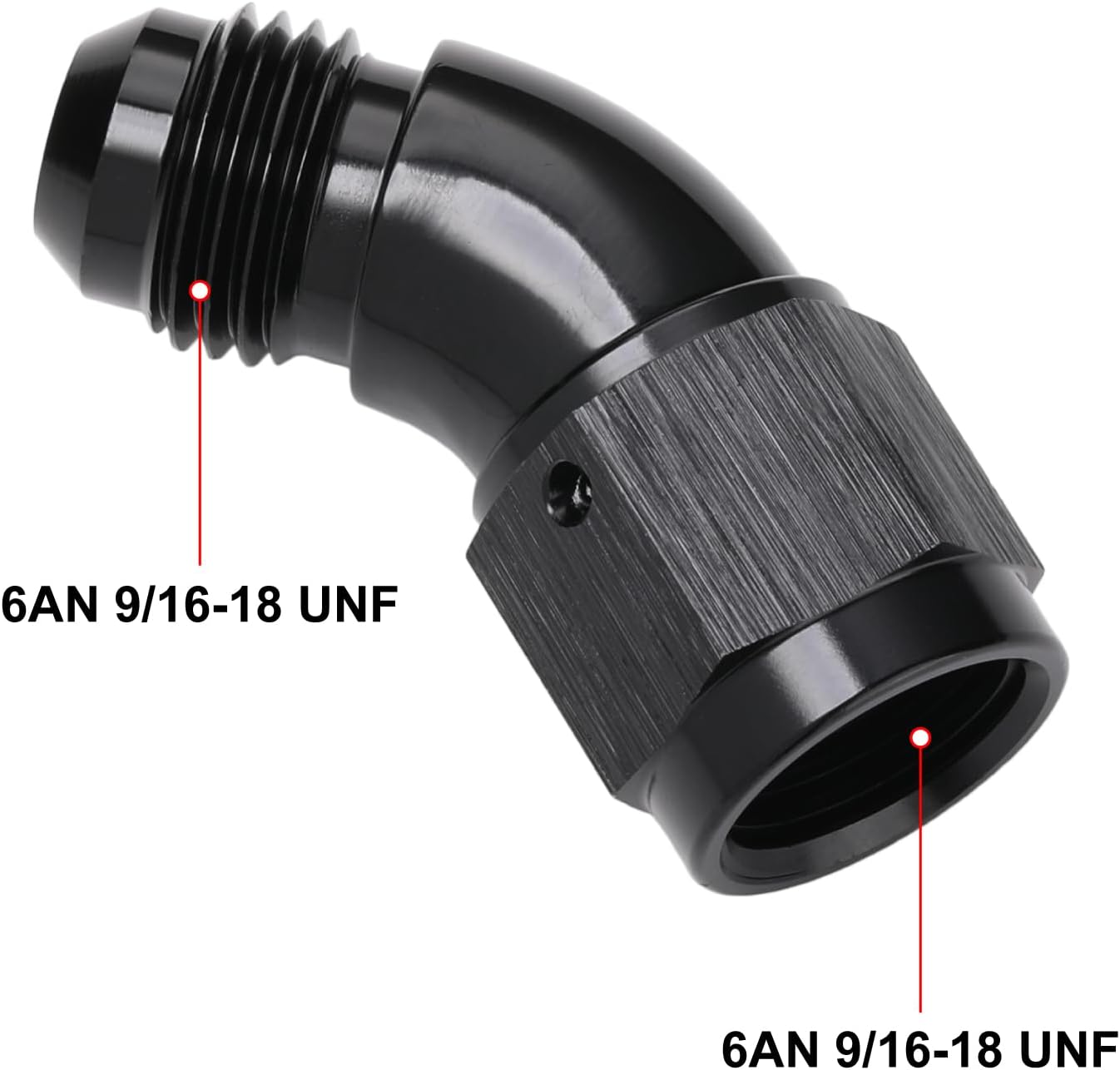 45 Degree 6AN Male to 6AN Female Swivel Full Flow Fitting Adapter Coupler Aluminum Black