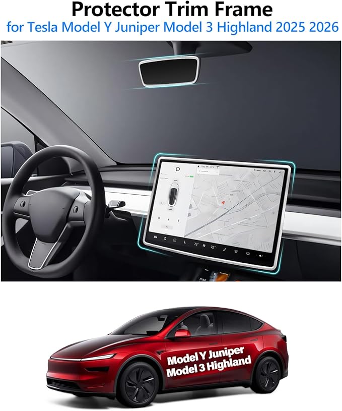 for Tesla Protector Trim Frame Model Y Juniper Model 3 Highlan 2026 Screen Edge Frame Rearview Mirror Cover Model Y Accessories Interior Silicone Decorations Center Console Decor White