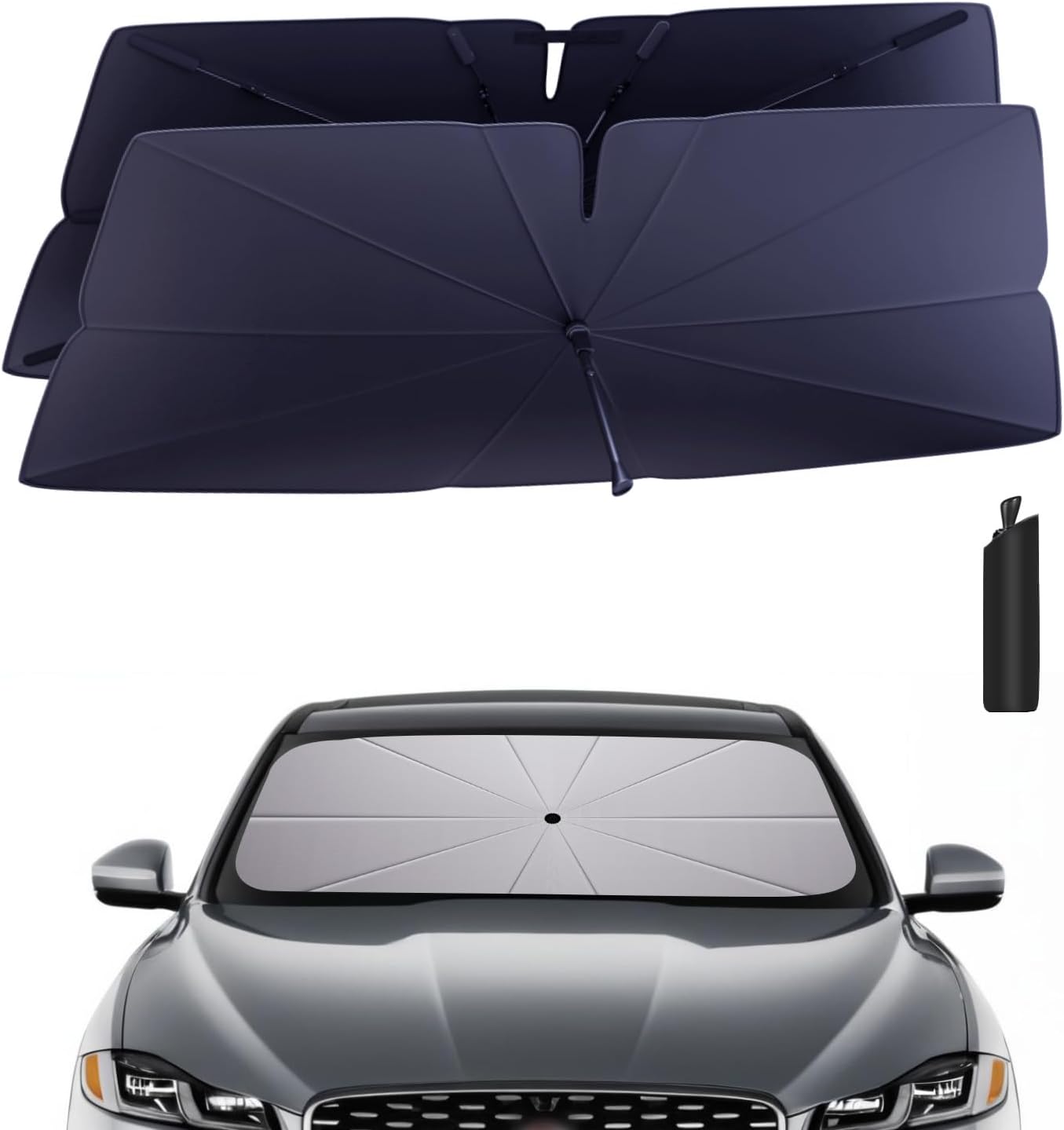 Windshield Sun Shade Umbrella for 2016-2025 Jaguar F-Pace Accessories: Custom Fit 240T Silver, Double Thickened, Foldable Sunshade Window Sun Visor, Ultimate 99% UV Blocking for Prestige/R-Sport/S/SVR