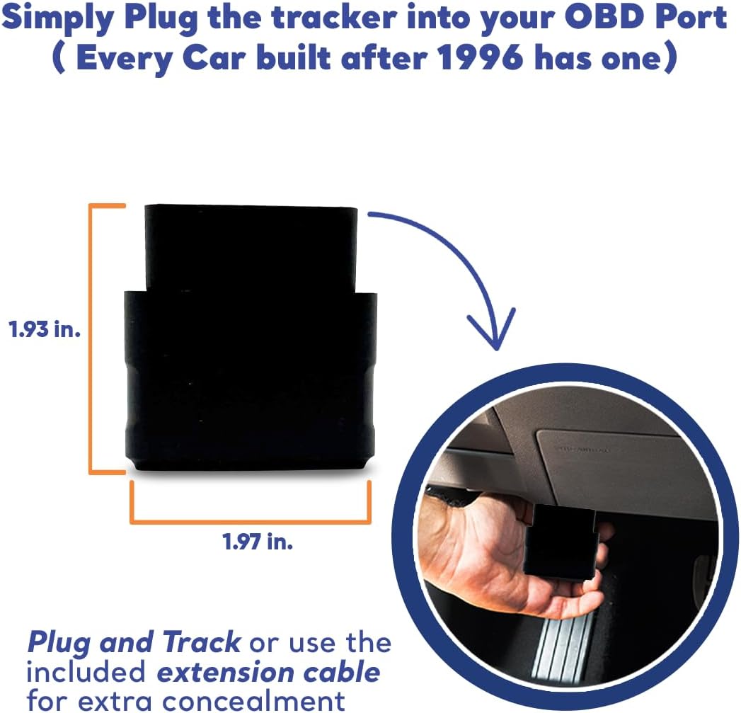 Optimus Plug-in GPS Tracker for Cars - Easy Installation - Harsh Driving Alerts - Reporting History and More - Extension Cable Included