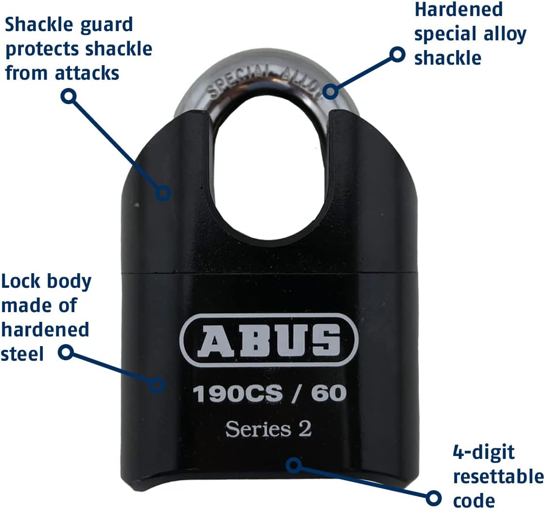 ABUS 190CS/60 High Security Solid Steel Combination Padlock, Closed Shackle