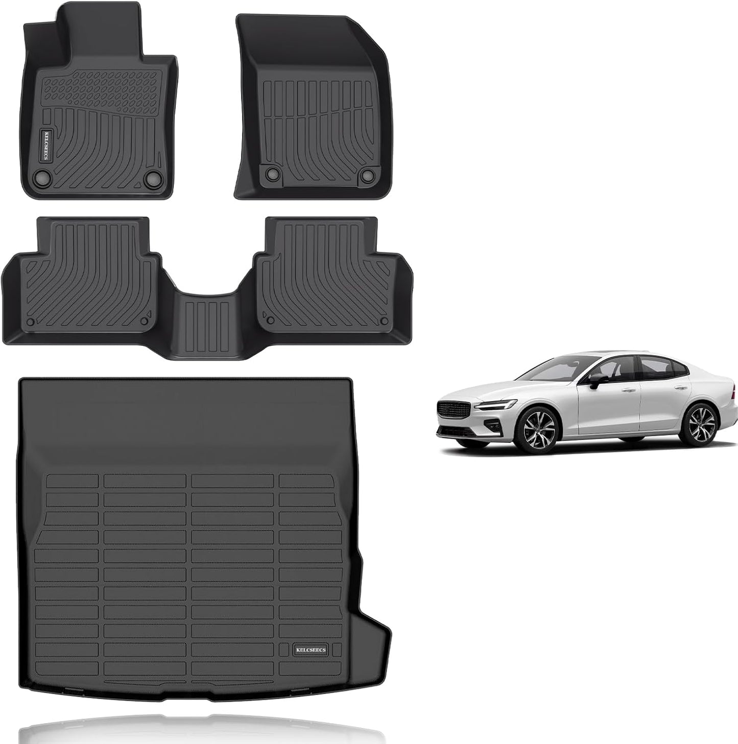 KELCSEECS® Floor Mats & Cargo Liner Custom for 2019-2025 Volvo S60(Not for Recharge) All Weather Protection TPE Floor Liners Front& Rear Row Full Set Volvo S60 Accessories Black