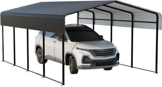Metal Carport 13 * 20 FT with Enhanced Base Heavy Duty Garage with Galvanized Steel Roof Multi-Use Shelter Outdoor for Car, Pickup, Boat and Tractors