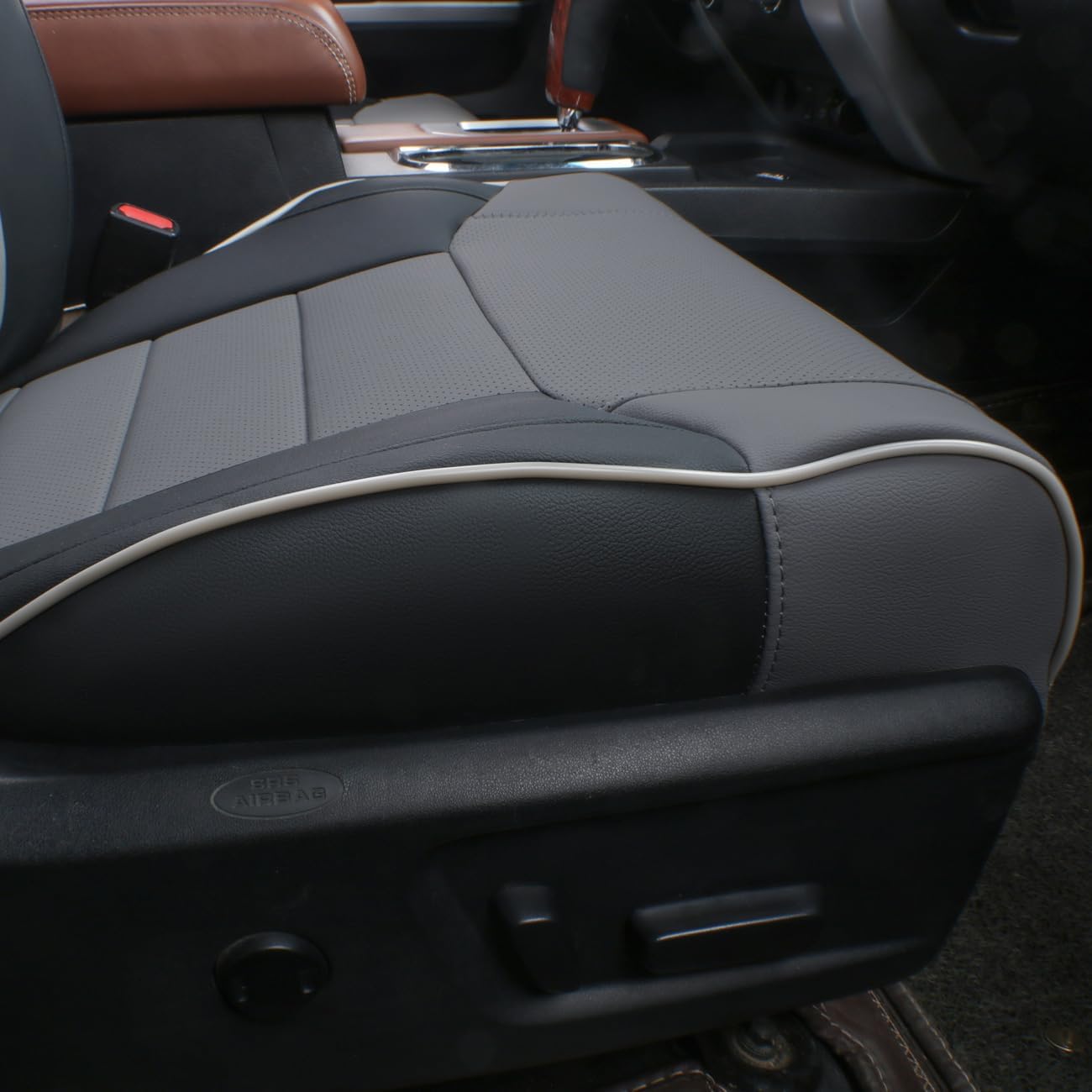 EKR Custom Fit Tacoma Leather Car Seat Covers for Select Toyota Tacoma 2012 2013 2014 2015 (Regular Seats)- Full Set, Leathere (Black/Gray)