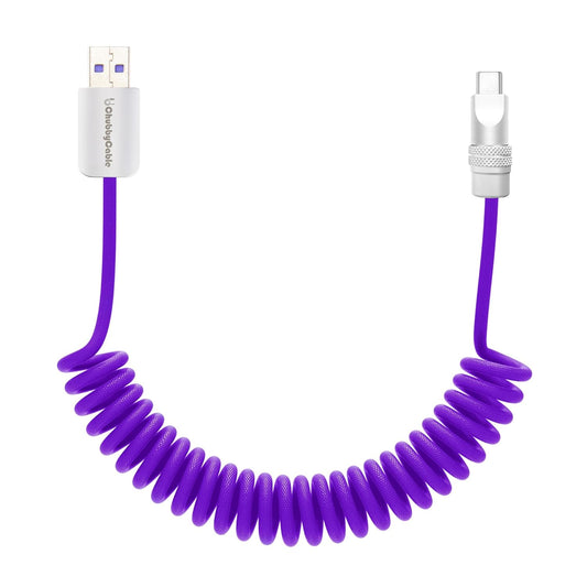 chubbycable Curly Chubby - Retractable Fast Charging Cable 240W Coiled Charger Cord for Car Durable USB-C Cable for Phones, Tablets and More, Purple, USB-A to Type-C, 1.3FT-2.3FT