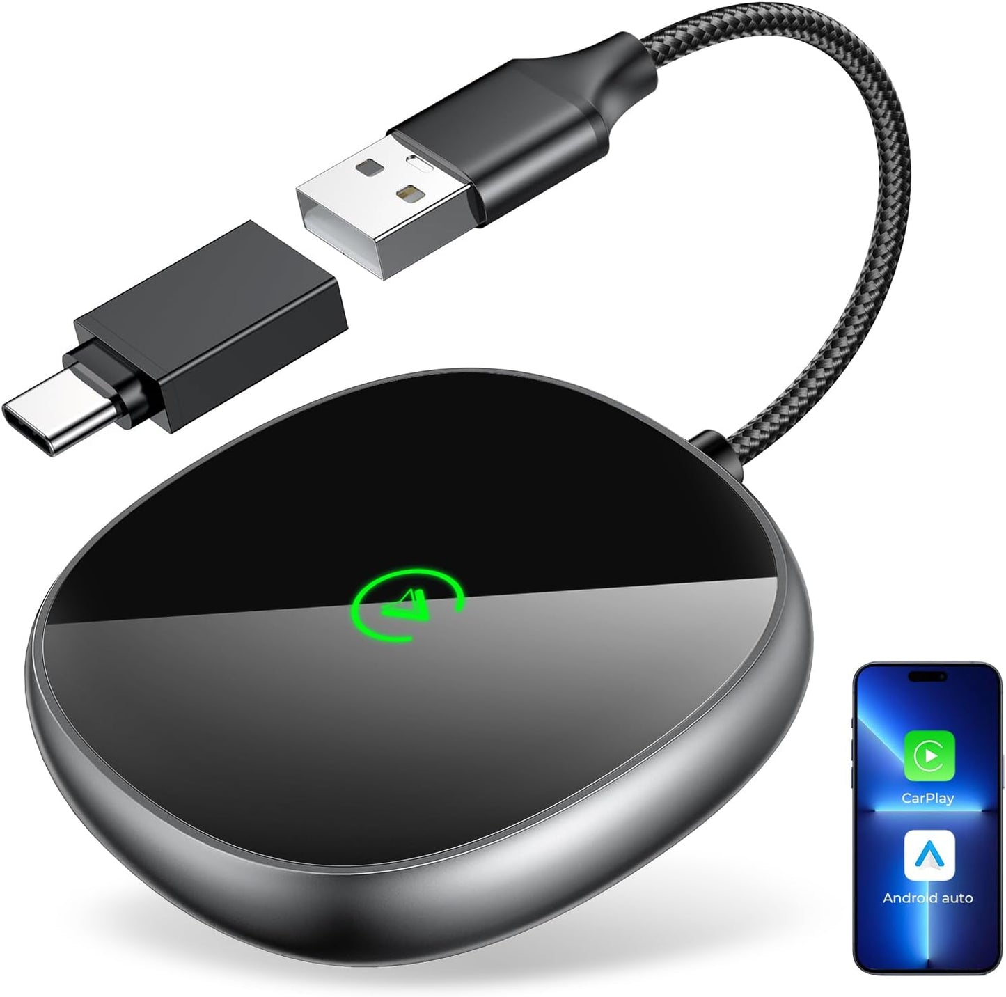 Wireless Carplay Adapter for iPhone & Android Auto 2-in-1, Stable, Plug & Play Low Delay Carplay Wireless Adapter Convert Wired to Wireless Apple Car Play Dongle for iOS 10+/Android 11+ (Grey)