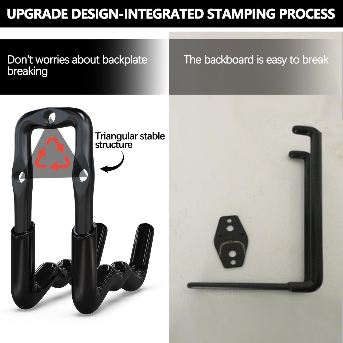 3-H Heavy Duty Garage Hooks 6 Pack, One-Piece Construction Garage Wall Hooks, Garage Hanger & Organizer Wall Mount for Ladders, Bikes, Chairs, WeedEaters, Shovels, Garden Tools (Black)