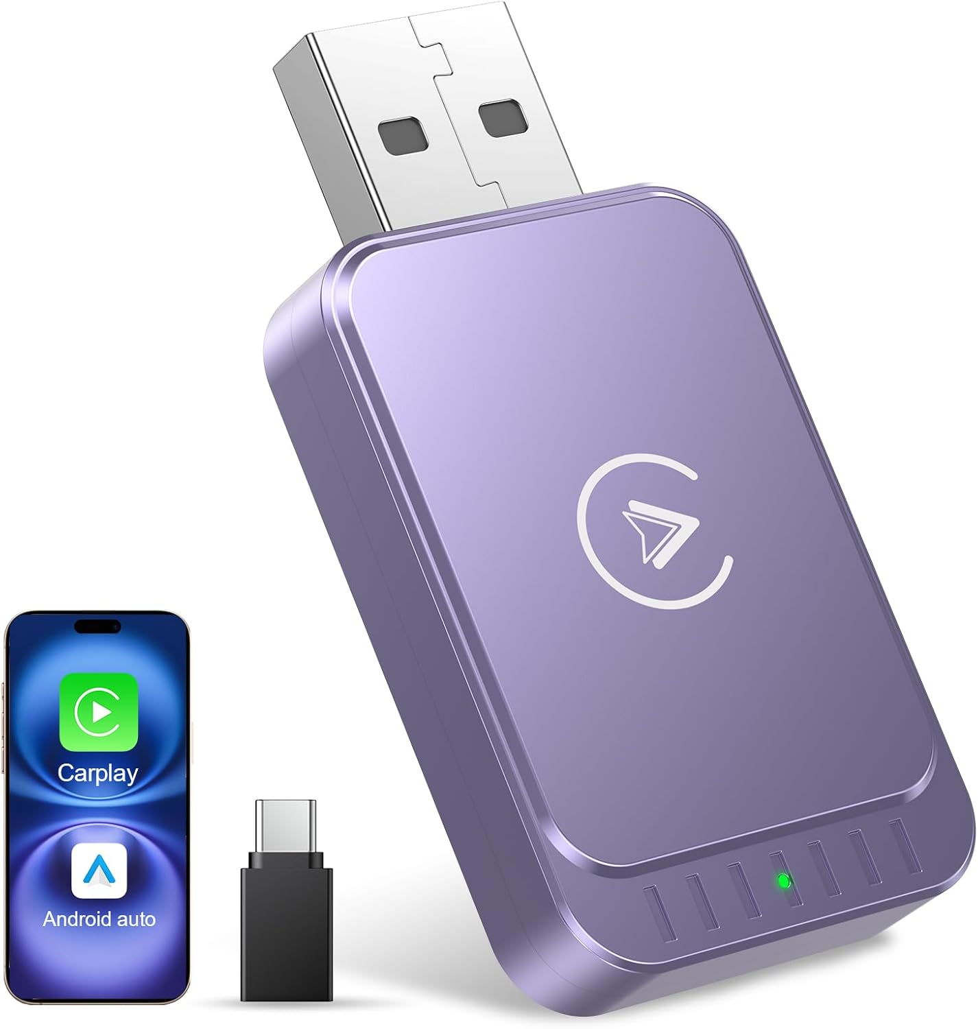 AuroraLink Wireless Carplay & Android Auto Wireless Adapter 2-in-1 Fast & Stable Carplay Wireless Adapter Convert Wired to Wireless Car Play Dongle for iOS 10+/Android 11+ (Purple)