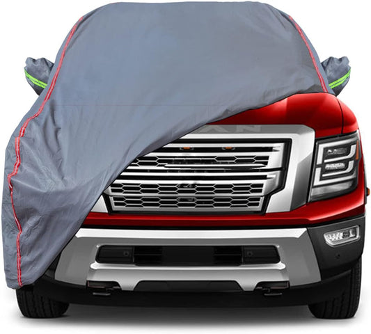 AUQDD 6-Layers PEVA New Material Truck Full Padded Car Cover Waterproof All Weather Weatherproof UV Sun Protection Snow Dust Storm Resistant Outdoor Exterior Custom Form-Fit Straps 230"-260" Grey
