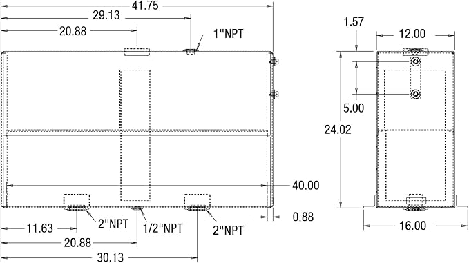 Buyers Products UR50A 50 Gallon Upright Aluminum Hydraulic Reservoir, Lightweight, With Baffles & Sight Gauge, Hydraulic Tank for Trucks