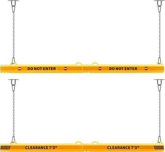 78" Parking Garage Height Clearance Bar - DO NOT ENTER & CLEARANCE 7' 3" - Hanging Crossbar by Chains, Yellow Reflective Parking Signs for Parking Lot, Warehouse, Garage Entrance and Exit