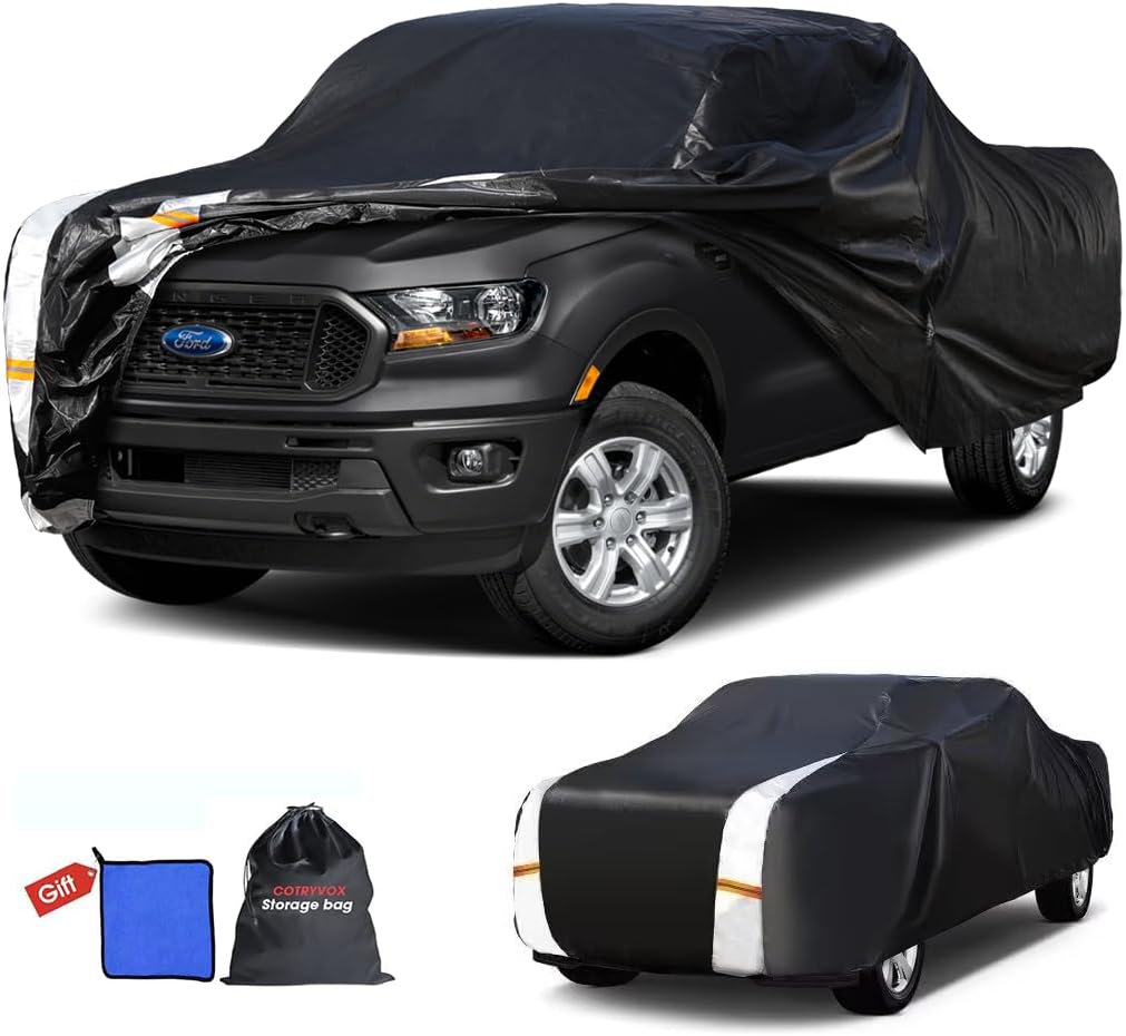 Ford Ranger Truck Cover Custom Fit 2019-2025 Super Cab/Crew Cab SB (4.9'-6') with Door Zipper, 12 Layers Full Exterior Pickup Truck Cover Waterproof All Weather, for Wind Dust Sun and UV Protection.