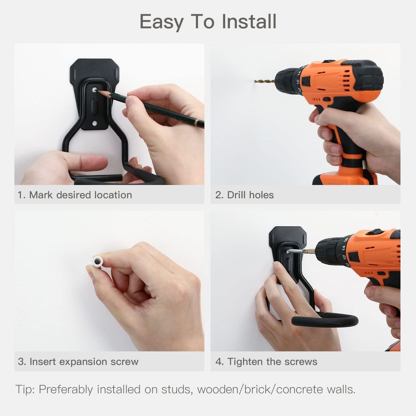 Bike Wall Mount with Fixed Hook, [4 Pack] Heavy Duty Bike Storage Rack, Bike Rack Vertical Stand for Garage - Easily Hang/Detach - with Screws Iron Bike Hanger Brackets