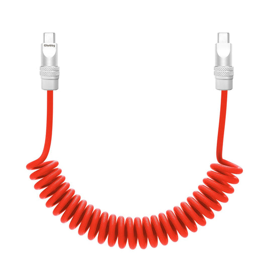 chubbycable Curly Chubby - Retractable Fast Charging Cable 240W Coiled Charger Cord for Car Durable USB-C Cable for Phones, Tablets and More, Red, Type-C to Type-C, 1.3FT-2.3FT