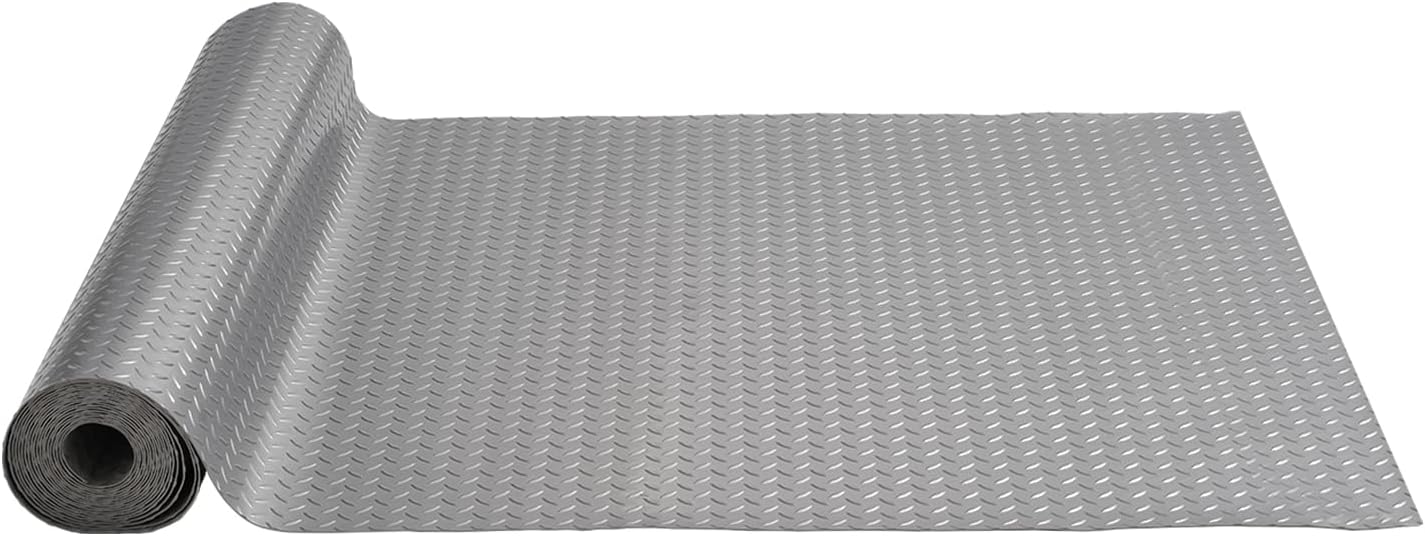 VEVOR Floor Mat, 13 x 4.9 FT PVC Flooring Roll, Non-Slip Diamond Texture, 64.58 sq.ft Covering Space, Garage Mats for Under Cars, Gyms, Boats, Car Trailer, Silver
