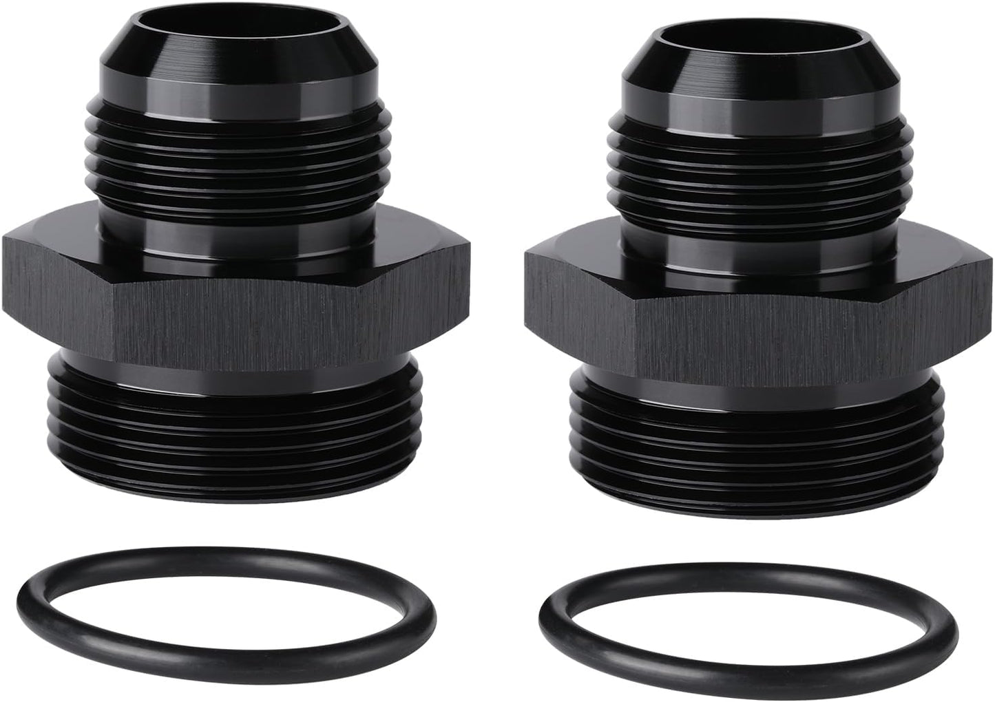 16AN Male Flare to 20AN ORB O-ring Boss Fuel Pump Rail Adapter Fitting Aluminum Black, Pack of 2