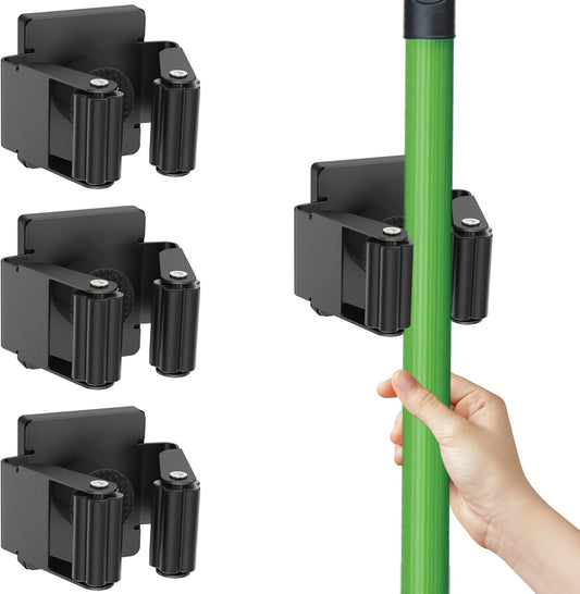 4 Pack Strong Magnetic Mop Broom Holder, Heavy Duty Magnetic Broom Mop Hanger for Cleaning Tools, Wall Mounted Mop Broom Holder for Laundry Garage Kitchen Workshops Shed