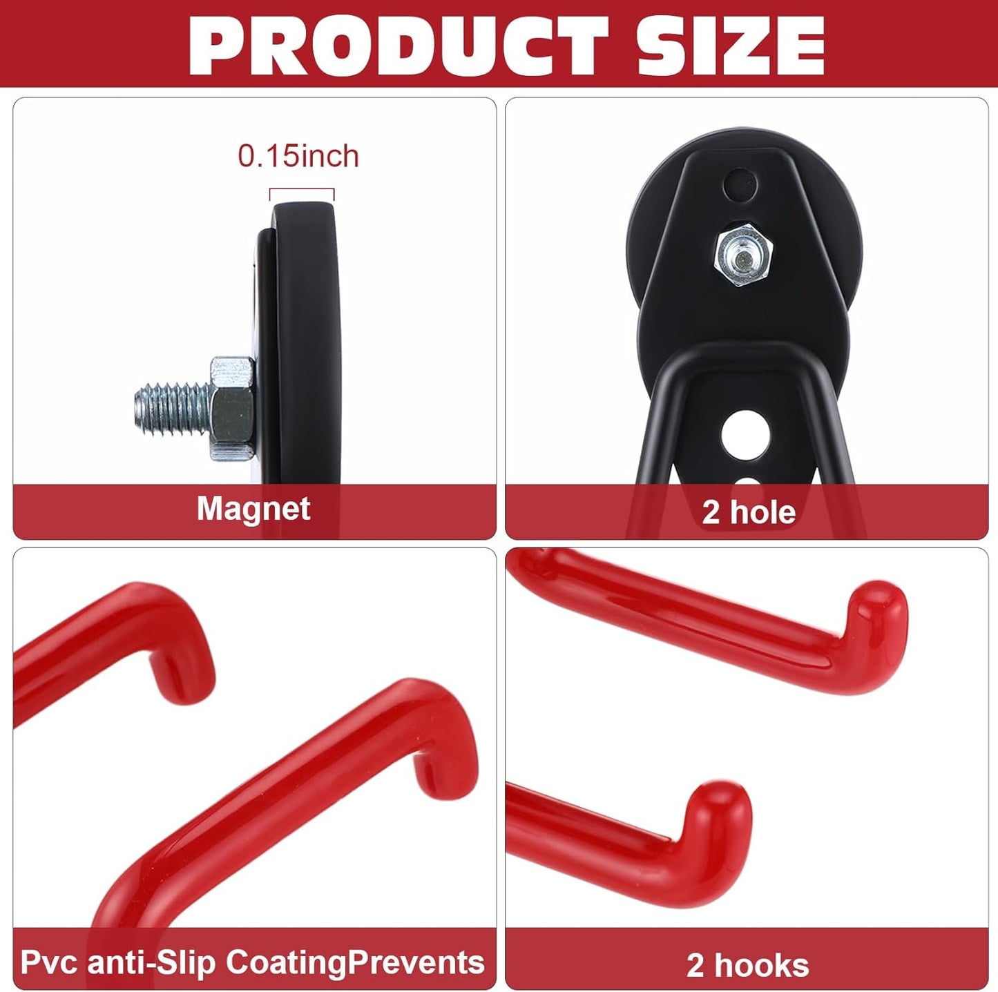 Landhoow Large Magnetic Hooks Heavy Duty Garage Magnet Hooks Strong Storage Utility Magnetic Hangers with Anti Slip Rubber Coating for Indoor and Outdoor Hanging(Red,10 Pcs)
