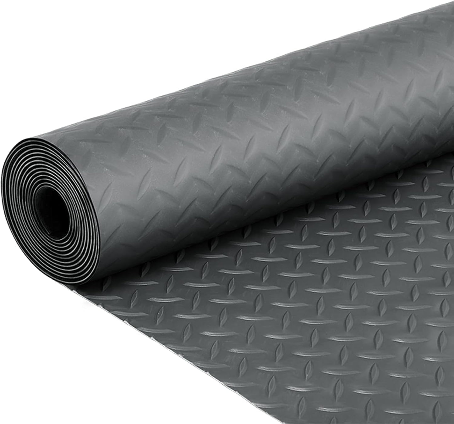 7.5 x 17 FT Garage Floor Mat, Thickened Diamond Plate PVC Garage Parking Mat, Heavy Duty Flooring Roll Mats Waterproof Non-Slip Floor Protector, for Car, Trailer, SUV, Basement, Gym, Shed - Gray
