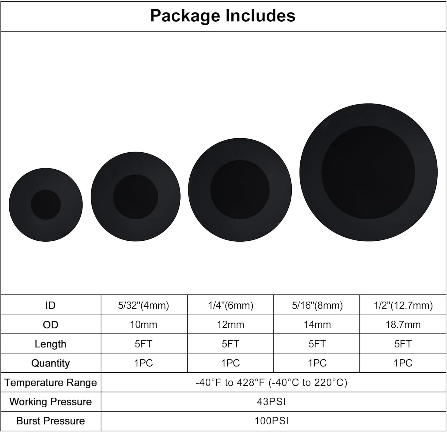 EVIL ENERGY 5/32 1/4 5/16 1/2 Silicone Vacuum Tubing Hose Line Kit 5FT 130PSI Max Pressure (4mm 6mm 8mm 12.7mm)