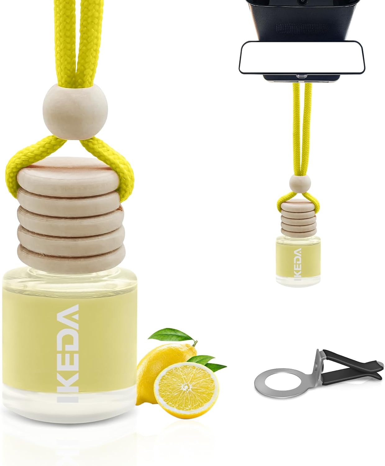 IKEDA Car Air Freshener, Car Fresheners for Men & Women, 45+Day Long Lasting Fragrance Hanging Air Fresheners Scents, with Clip, Perfect for Auto and Home,10ml, Lemon