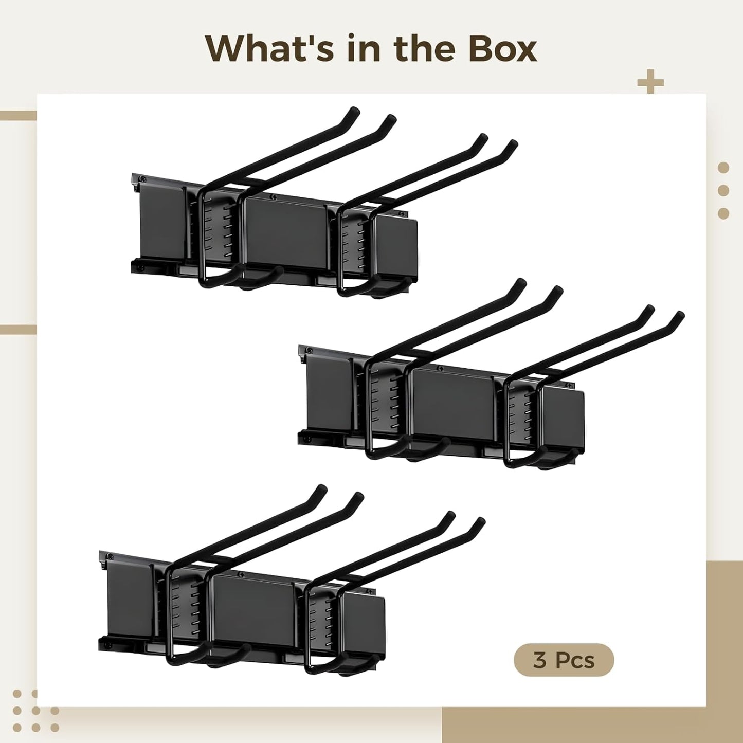 Heavy Duty Garage Organizer Tool Organizer Wall Mount, Iron Metal Hooks Set 6 Pcs, Black Adjustable Dual Hooks, Ideal for Saving Space, Supports 16 in Stud Spacing